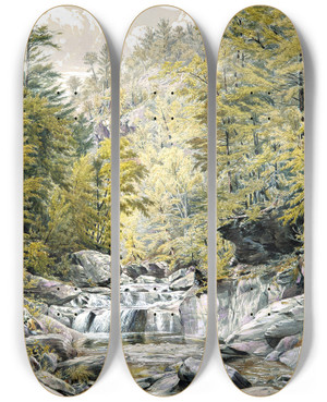 Triptych art skateboard deck of William Rickarby Miller Catskill Clove by William Rickarby Miller (1818-1893)