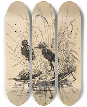 Triptych art skateboard deck of Frederick Stuart Church Two Birds by Frederick Stuart Church (1842-1924)