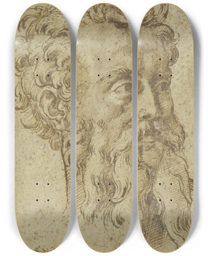 Triptych art skateboard deck of Baccio Bandinelli Mnnlicher Kopf Mit Langem Geteiltem Bart Dreiviertel Nach Rechts by Baccio Bandinelli (1493-1560)
