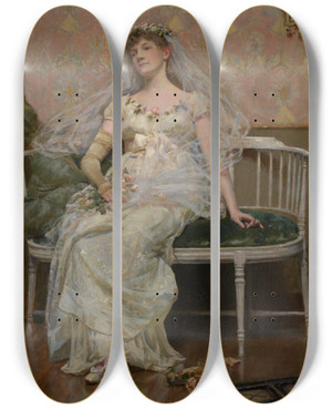 Triptych art skateboard deck of Douglas Volk After The Reception by Douglas Volk (1856-1935)