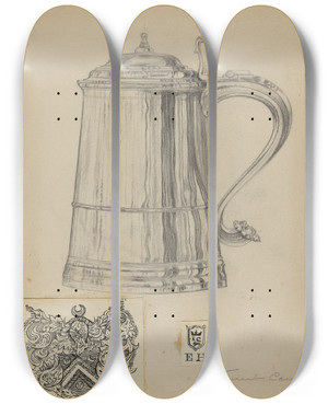 Triptych art skateboard deck of Vincent Carano Silver Tankard by Vincent Carano