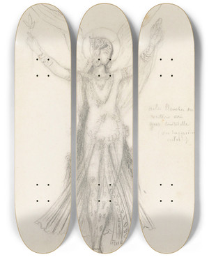 Triptych art skateboard deck of Gustave Moreau Premire Danseuse Mademoiselle Subra Ballet De Sapho by Gustave Moreau (1826-1898)