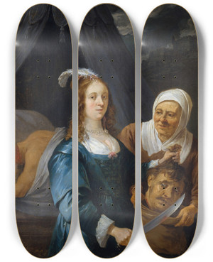 Triptych art skateboard deck of David Teniers The Younger Judith With The Head Of Holofernes by David Teniers The Younger (1610-1690)