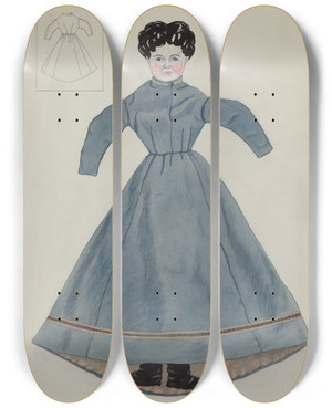 Triptych art skateboard deck of Mary E Humes Doll And Dress by Mary E Humes (20-)