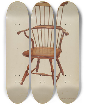 Triptych art skateboard deck of Ernest A Towers Jr Windsor Combback Chair by Ernest A Towers Jr (20-)