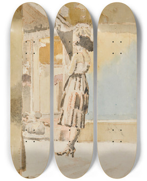 Triptych art skateboard deck of Walter Richard Sickert Quai Henri Iv by Walter Richard Sickert (1860-1942)