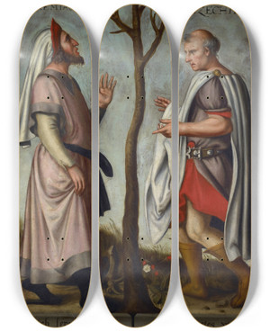 Triptych art skateboard deck of Bartholomus Sarburgh The Prophets Jeremiah And Ezekiel by Bartholomaus Sarburgh (1590-1637)