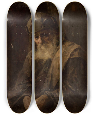 Triptych art skateboard deck of Pantaleon Szyndler Portrait Of A Philosopher by Pantaleon Szyndler (1846-1905)