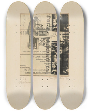 Triptych art skateboard deck of Kurt Schwitters Hobelmann by Kurt Schwitters (1887-1948)