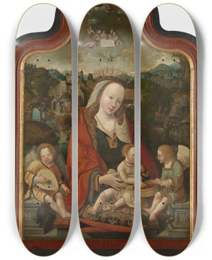 Triptych art skateboard deck of Jacob Cornelisz Van Oostsanen Madonna by Jacob Cornelisz Van Oostsanen (1470-1533)