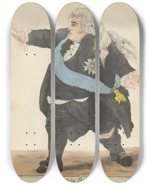 Triptych art skateboard deck of Robert Dighton Hamlet In Scotland by Robert Dighton (1751-1814)