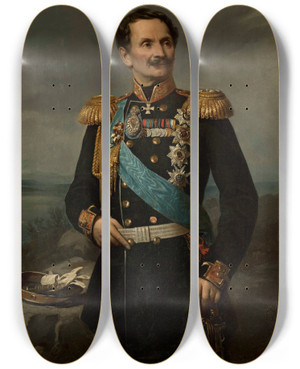 Triptych art skateboard deck of Jan Micha Strzaecki Portrait Of Friedrich Berg by Jan Michal Strzalecki (1838-1919)