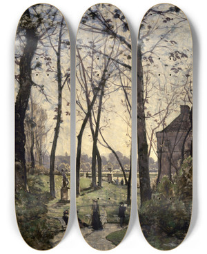 Triptych art skateboard deck of Henrijoseph Harpignies Le Jardin Du Luxembourg by Henri Joseph Harpignies (1819-1916)