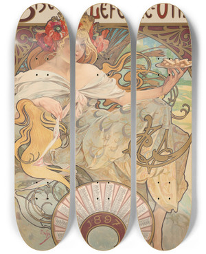 Triptych art skateboard deck of Alphonse Mucha Biscuits Lefvreutile by Alphonse Mucha (1860-1939)