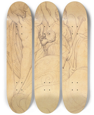 Triptych art skateboard deck of Jean Auguste Dominique Ingres Etude Pour Lapothose De Napolon Ier_2 by Jean Auguste Dominique Ingres (1780-1867)