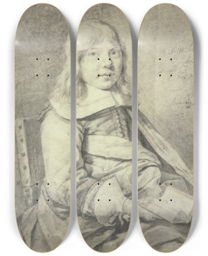 Triptych art skateboard deck of Cornelis Visscher Portrait Of A Boy by Cornelis Visscher (1629-1658)