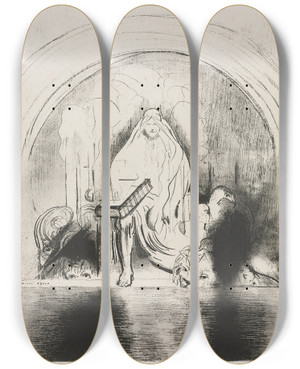 Triptych art skateboard deck of Odilon Redon And I Saw In The Right Hand Of Him That Sat On The Throne A Book Written Within And On The Backside Sealed With Seven Seals by Odilon Redon (1840-1916)