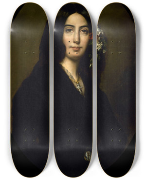 Triptych art skateboard deck of Auguste Charpentier Portrait De George Sand by Auguste Charpentier (1813-1880)