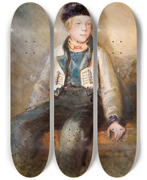 Triptych art skateboard deck of Egron Lundgren Norwegian Boy by Egron Lundgren (1815-1875)