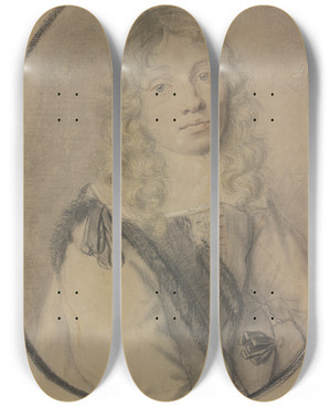 Triptych art skateboard deck of Joachim Von Sandrart Bildnis Eines Jungen Mannes Nach Rechts by Joachim Von Sandrart (1609-1688)