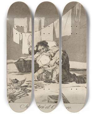 Triptych art skateboard deck of Francisco De Goya Si Quebr El Cantaro Yes He Broke The Pot by Francisco de Goya (1746-1828)