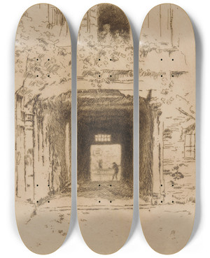 Triptych art skateboard deck of James Abbott Mcneill Whistler Doorway And Vine by James Abbott Mcneill Whistler (1834-1903)