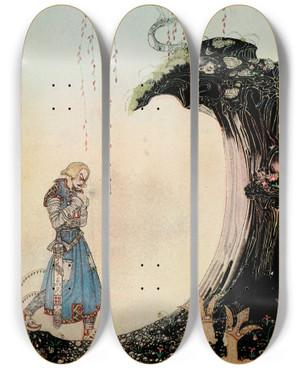 Triptych art skateboard deck of Kay Rasmus Nielsen East Of The Sun And West Of The Moon Pl 12 by Kay Rasmus Nielsen (1886-1957)