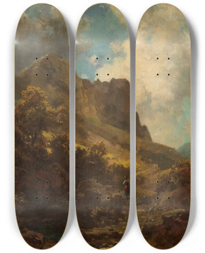 Triptych art skateboard deck of Carl Spitzweg Talschlucht Mit Sennerin by Carl Spitzweg (1808-1880)