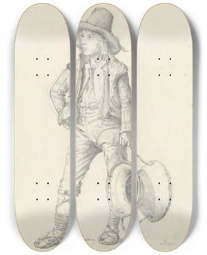 Triptych art skateboard deck of Carl Morgenstern Roman Boy by Carl Morgenstern (1811-1893)