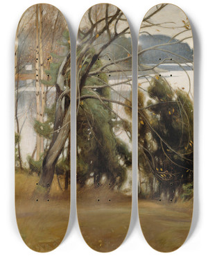 Triptych art skateboard deck of Pekka Halonen Sallow In Autumn by Pekka Halonen (1865-1933)