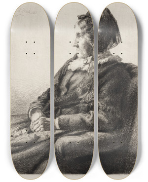Triptych art skateboard deck of Carl Bloch Portrait Of The Artists Mother Mrs Ida Emilie Ulrikke Henriette Bloch Ne Weitzmann by Carl Bloch (1834-1890)