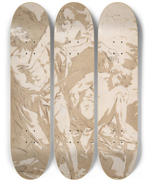 Triptych art skateboard deck of Johann Carl Loth The Sacrifice Of Isaac by Johann Carl Loth (1632-1698)