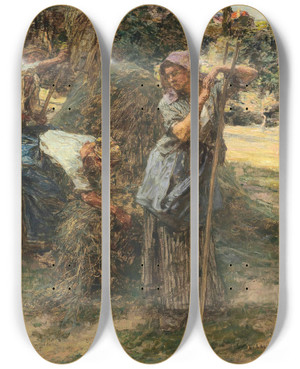 Triptych art skateboard deck of Lon Augustin Lhermitte Faneuse Ou Fenaison by Lon Augustin Lhermitte (1844-1925)