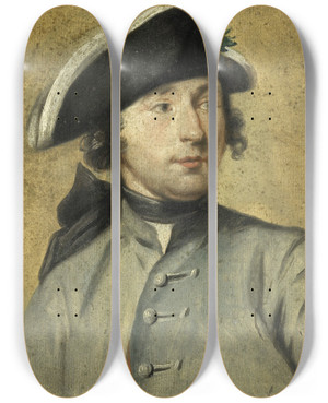 Triptych art skateboard deck of Cornelis Troost Portrait Of Ludolf Backhuysen Ii Painter And Dragoon Grandson Of The Marine Painter Ludolf Backhuysen I by Cornelis Troost (1696-1750)