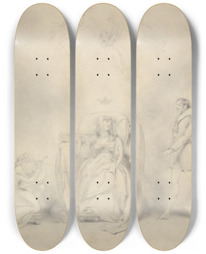 Triptych art skateboard deck of George Henry Harlow Queen Katherines Dream by George Henry Harlow (1787-1819)