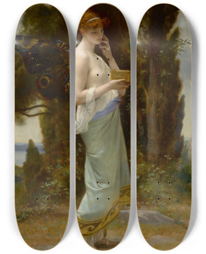 Triptych art skateboard deck of Alexandre Cabanel Psych by Alexandre Cabanel (1823-1889)