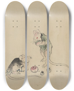 Triptych art skateboard deck of Katsushika Hokusai Two Mice by Katsushika Hokusai (1760-1849)