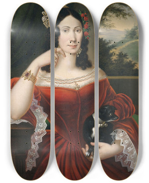 Triptych art skateboard deck of Antonn Ferencz Bildnis Einer Adeligen Dame An Einem Fenster Mit Landschaftsausblick by Antonin Ferencz (1801-1874)