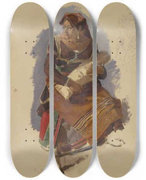 Triptych art skateboard deck of Johann Nepomuk Rauch Italienerin Mit Einem Wickelkind In Den Armen by Johann Nepomuk Rauch (1804-1847)