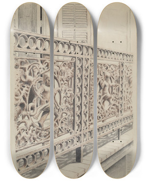 Triptych art skateboard deck of Ray Price Cast Iron Balcony Rail_5 by Ray Price (20-)