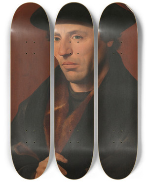 Triptych art skateboard deck of Jan Van Scorel Portrait Of A Haarlem Citizen by Jan Van Scorel (1495-1562)