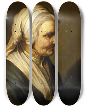 Triptych art skateboard deck of Abraham Bloemaert Old Woman by Abraham Bloemaert (1564-1651)