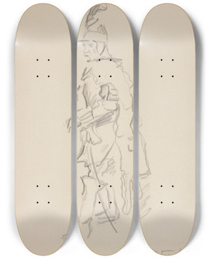 Triptych art skateboard deck of Ivan Ivanec Rycerz W Hemie Szkic Postaci Aktora Film Bohdan Chmielnicki W Reyserii Igora Sawczenki 19061950 Z Roku 1941 by Ivan Ivanec (1893-1946)