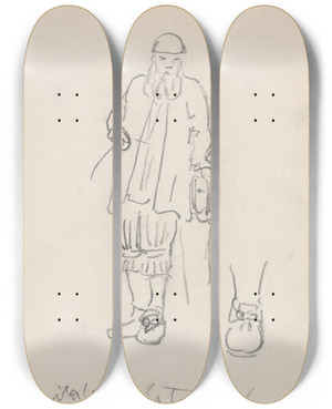 Triptych art skateboard deck of Adolph Tidemand Mannsfigur I Drakt Fra Setesdal by Adolph Tidemand (1814-1876)