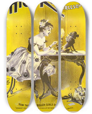 Triptych art skateboard deck of Hc Miner Litho Co Deveres High Rollers Burlesque Co_3 by H.C. Miner Litho. Co. (1896-1935)
