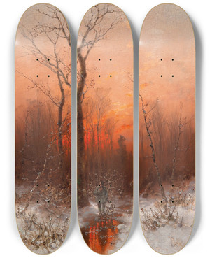 Triptych art skateboard deck of Dsir Thomassin Returning Home At Sunset by Desire Thomassin (1858-1933)