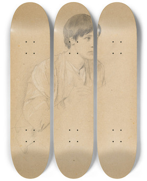 Triptych art skateboard deck of Gustav Klimt Drawing Young Man by Gustav Klimt (1862-1918)