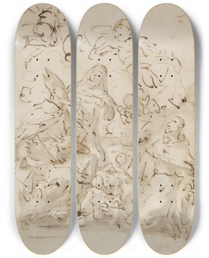 Triptych art skateboard deck of Antonio Molinari Skitse Til En Altertavle Med Tre Helgener Og Engle by Antonio Molinari (1655-1704)