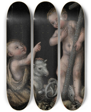 Triptych art skateboard deck of Lucas Cranach The Elder The Infant Christ And Saint John The Baptist by Lucas Cranach The Elder (1472-1553)
