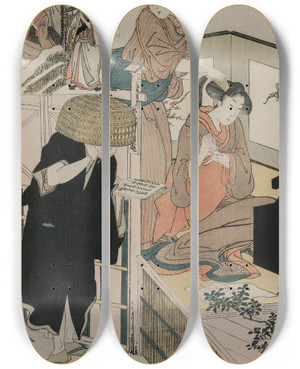 Triptych art skateboard deck of Kitagawa Utamaro Chushingura Act Ix Of The Storehouse Of Loyalty by Kitagawa Utamaro (1753-1806)